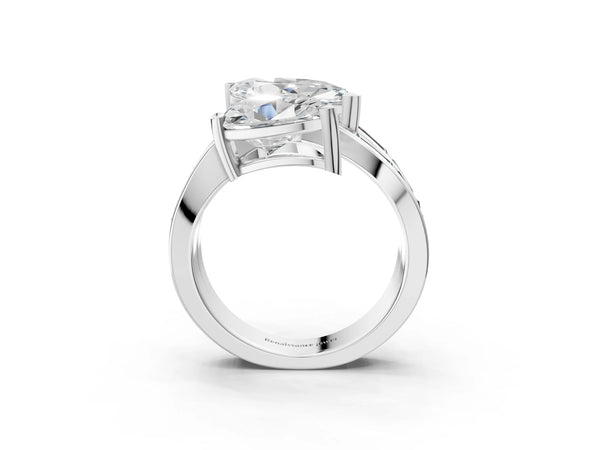 White gold Marquise and Pear Diamond Toi Moi Ring with Baguette Diamond Accents