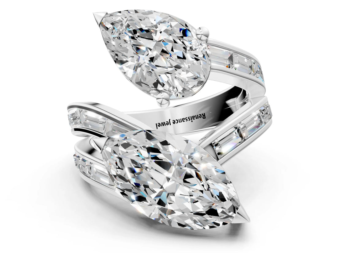 White gold Marquise and Pear Diamond Toi Moi Ring with Baguette Diamond Accents