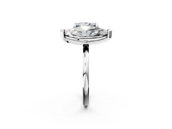 White gold Marquise and Princess Toi Moi Ring with Prong Setting and Plain Band