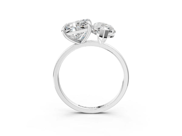 White gold Marquise and Princess Toi Moi Ring with Prong Setting and Plain Band