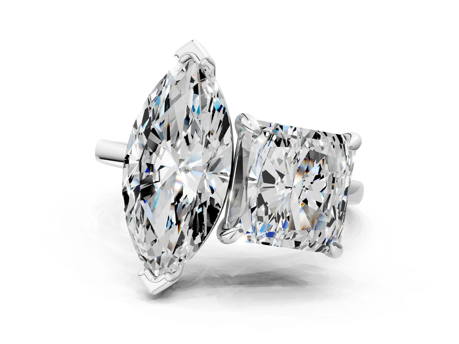 White gold Marquise and Princess Toi Moi Ring with Prong Setting and Plain Band