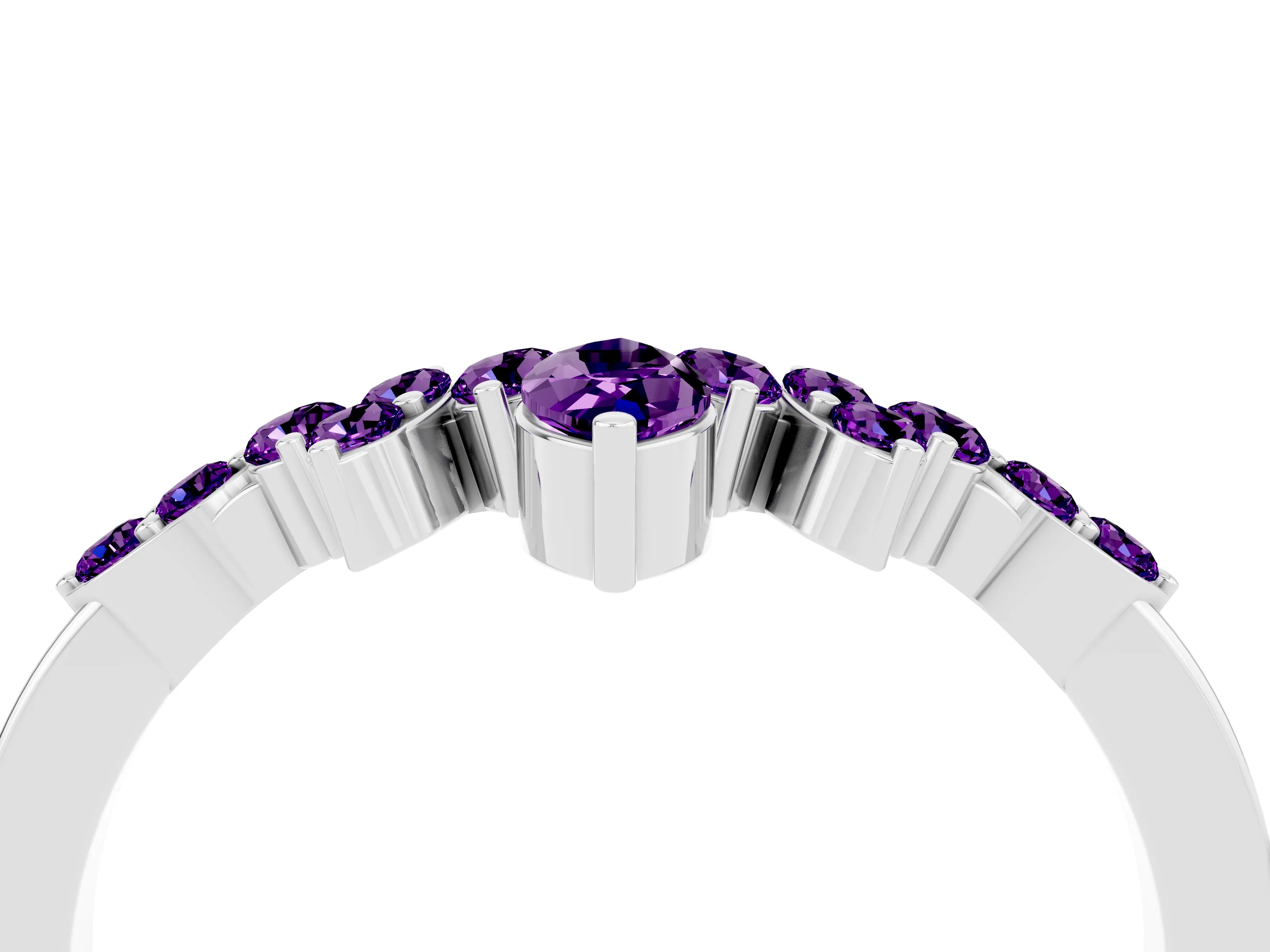 White gold Marquise and Round Amethyst Chevron Band with Prong Setting_10