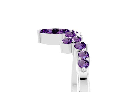 White gold Marquise and Round Amethyst Chevron Band with Prong Setting_11