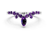 White gold Marquise and Round Amethyst Chevron Band with Prong Setting_6