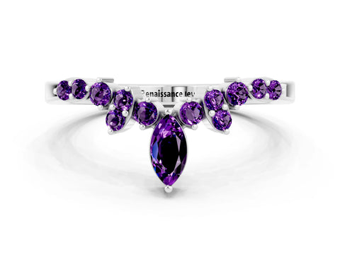 White gold Marquise and Round Amethyst Chevron Band with Prong Setting_6