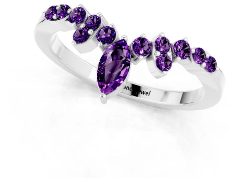 White gold Marquise and Round Amethyst Chevron Band with Prong Setting_7