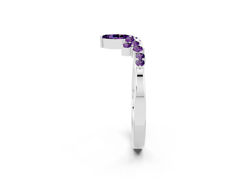 White gold Marquise and Round Amethyst Chevron Band with Prong Setting_8