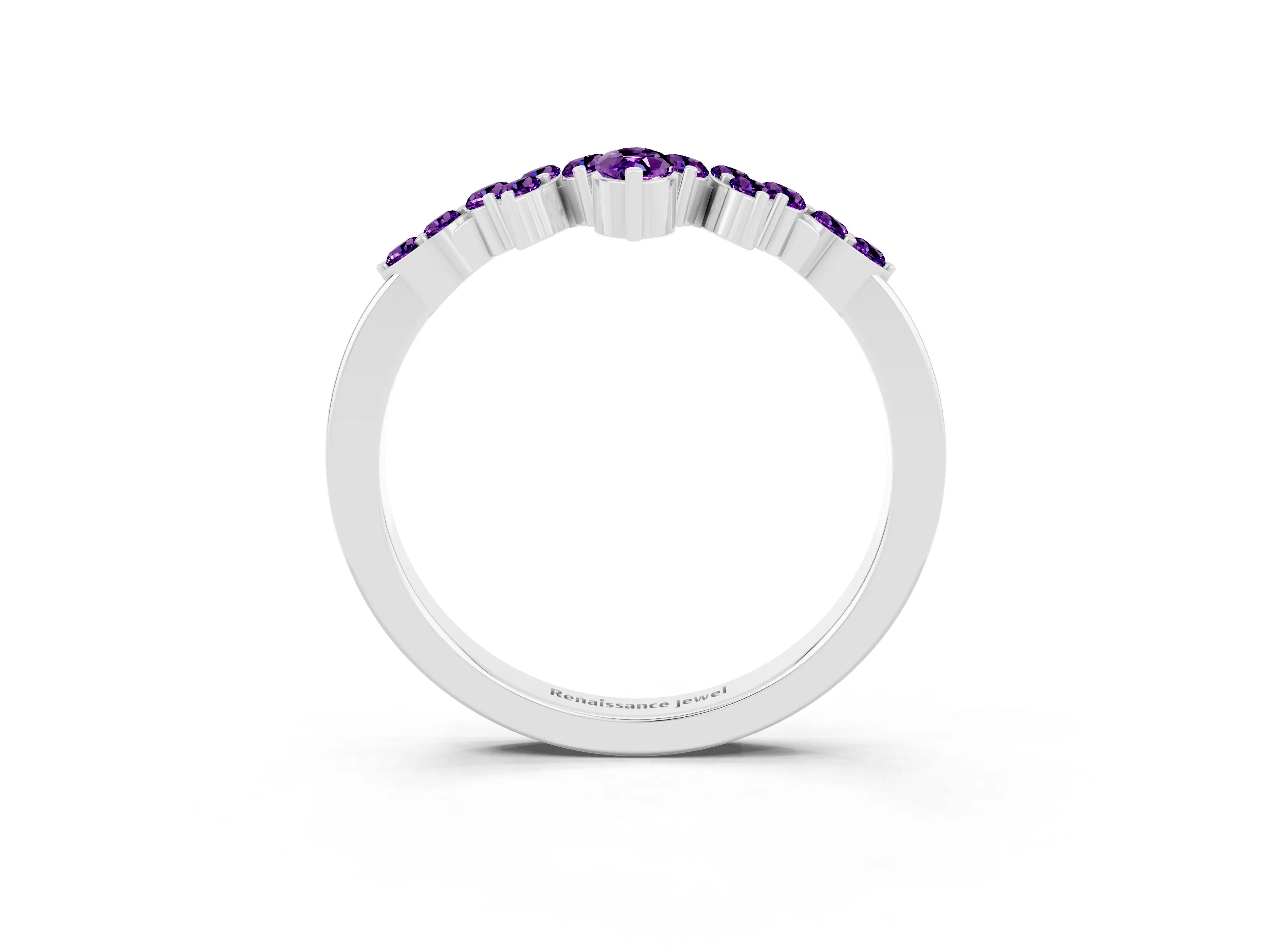 White gold Marquise and Round Amethyst Chevron Band with Prong Setting_9