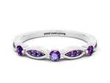 White gold Marquise and Round Amethyst Milgrain Band with Bezel Setting_18