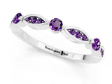 White gold Marquise and Round Amethyst Milgrain Band with Bezel Setting_7
