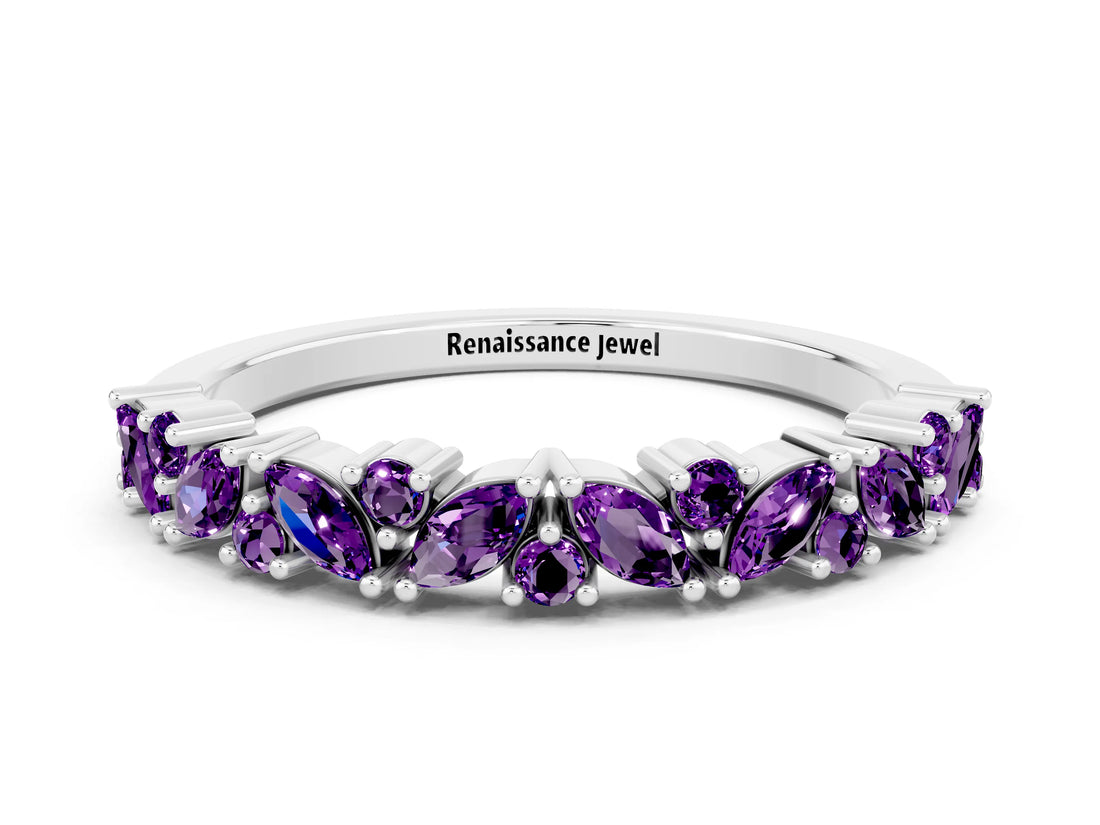 White gold Marquise and Round Amethyst Vine Eternity Band with Prong Setting_6