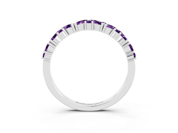 Platinum Marquise and Round Amethyst Vine Half Eternity Wedding Band