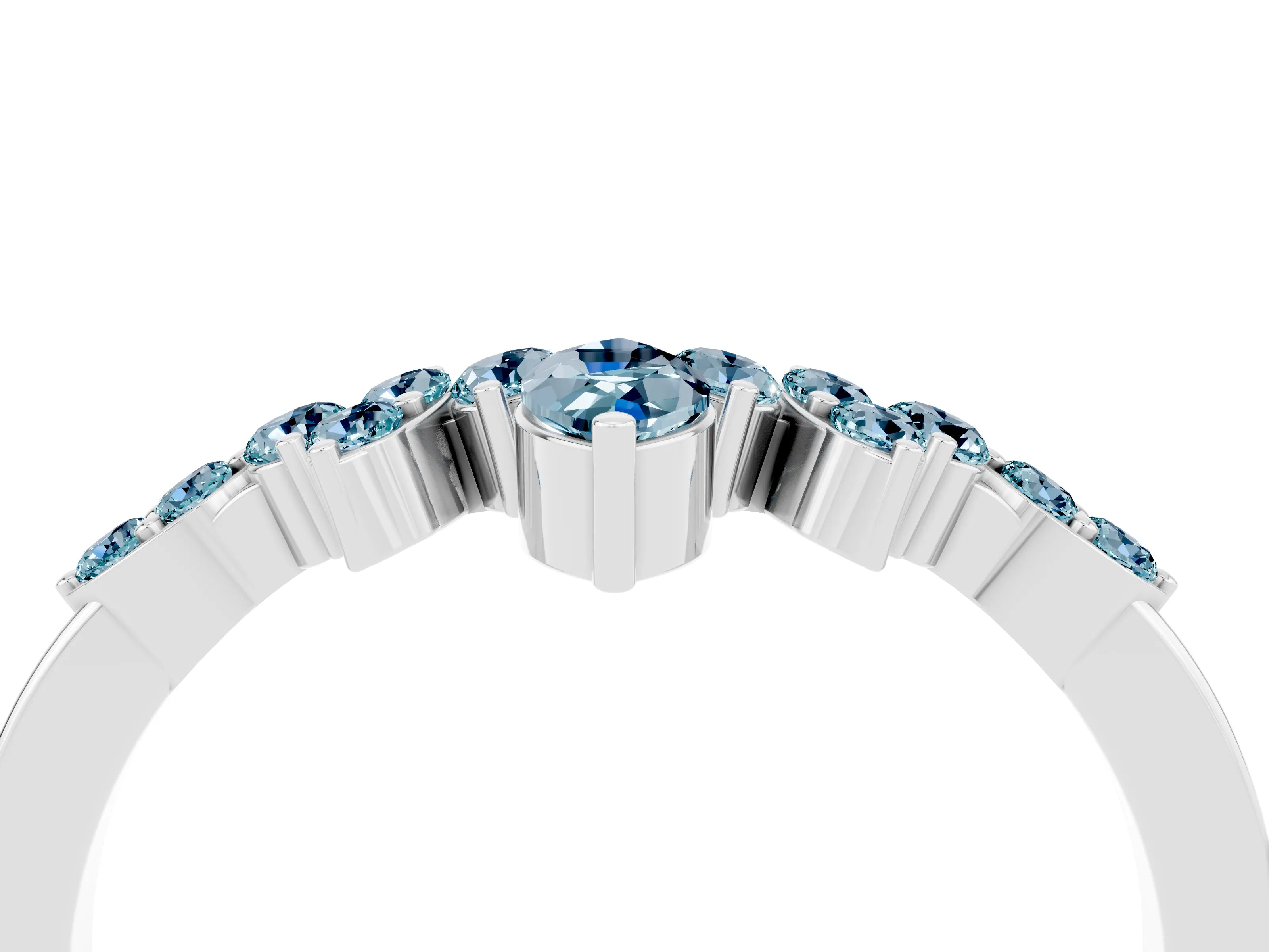 White gold Marquise and Round Aquamarine Chevron Band with Prong Setting_10