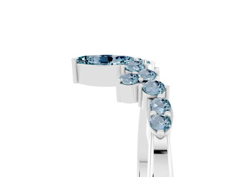 White gold Marquise and Round Aquamarine Chevron Band with Prong Setting_11