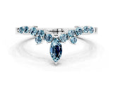 White gold Marquise and Round Aquamarine Chevron Band with Prong Setting_6