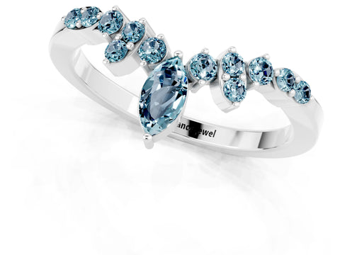 White gold Marquise and Round Aquamarine Chevron Band with Prong Setting_7