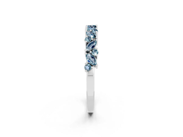 Sterling Silver Marquise and Round Aquamarine Vine Half Eternity Wedding Band