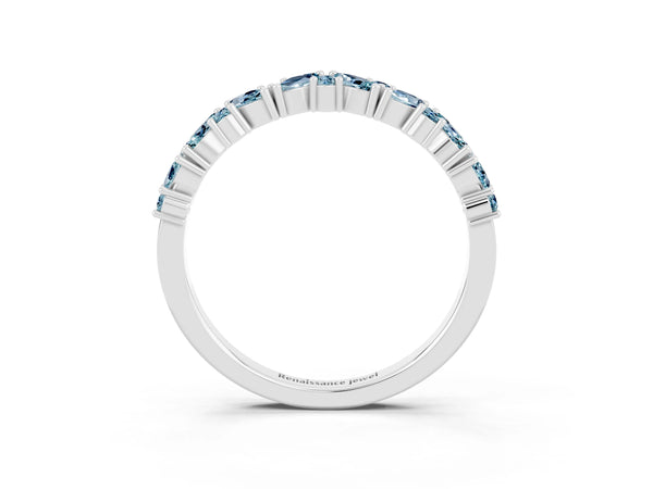 Sterling Silver Marquise and Round Aquamarine Vine Half Eternity Wedding Band