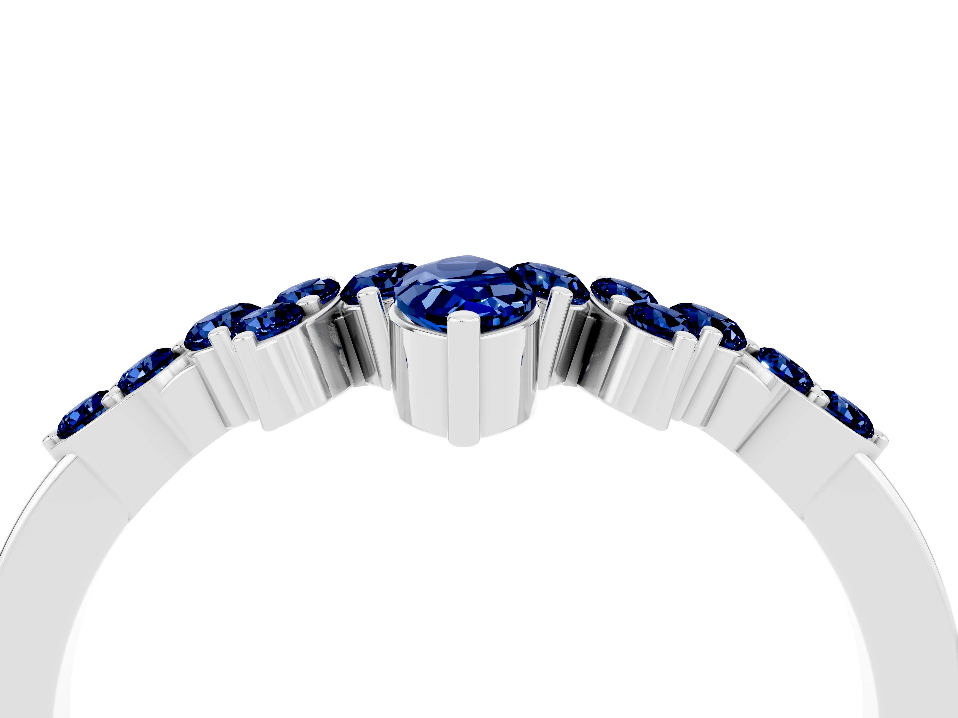 White gold Marquise and Round Blue Sapphire Chevron Band with Prong Setting_10