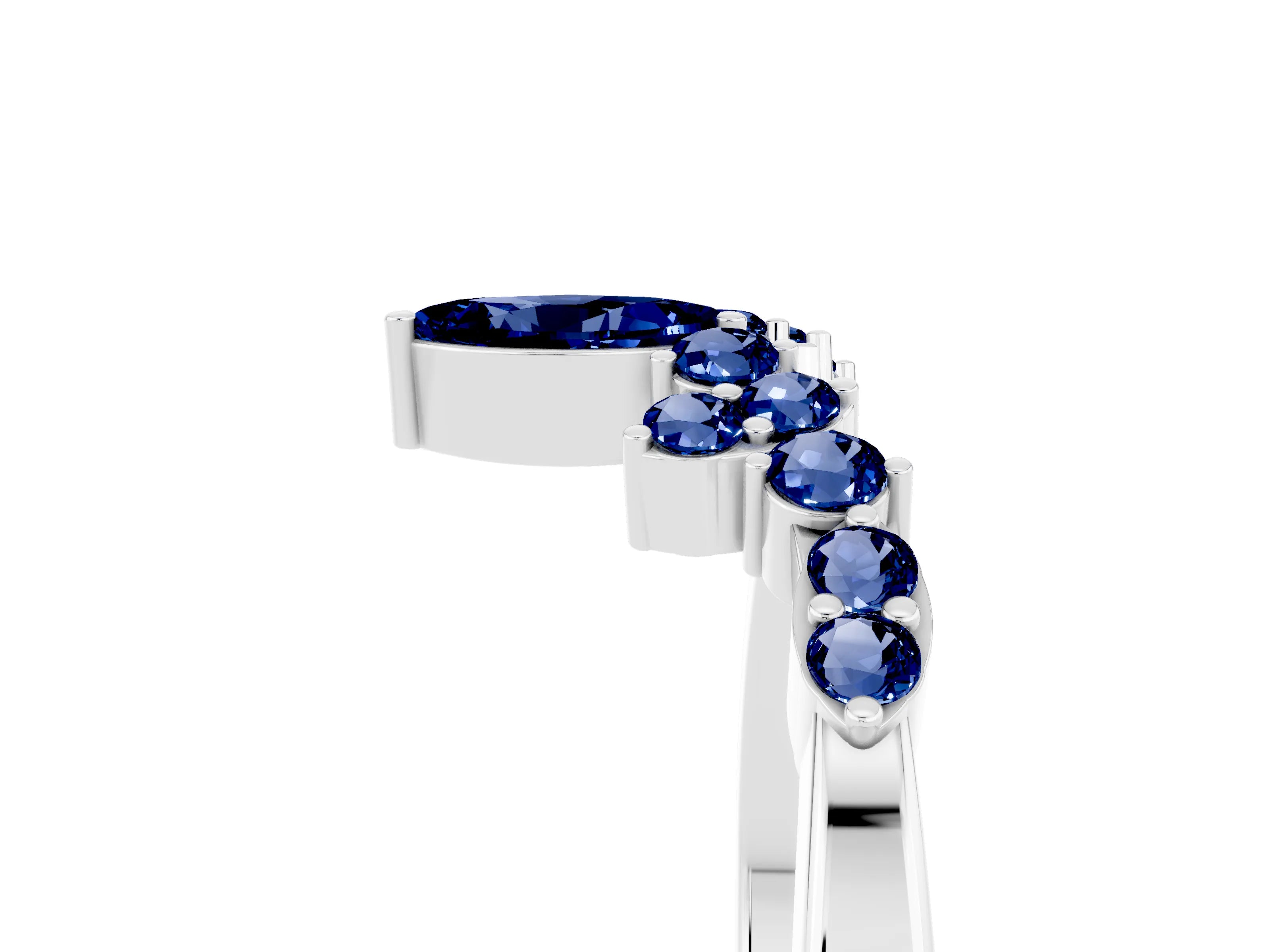 White gold Marquise and Round Blue Sapphire Chevron Band with Prong Setting_11