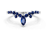 White gold Marquise and Round Blue Sapphire Chevron Band with Prong Setting_6