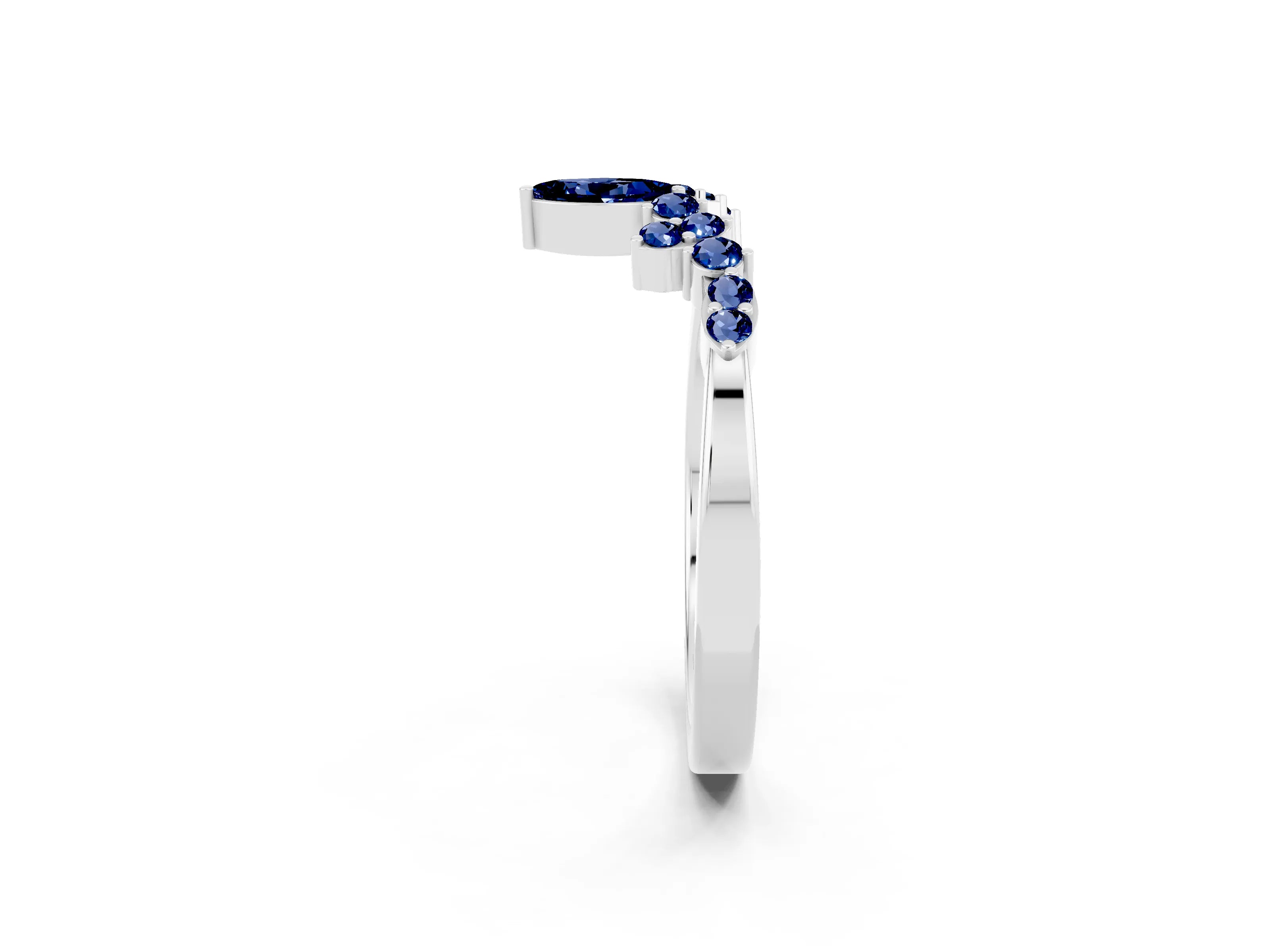 White gold Marquise and Round Blue Sapphire Chevron Band with Prong Setting_8