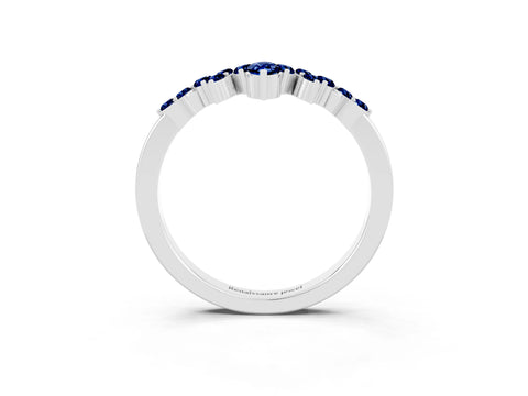 White gold Marquise and Round Blue Sapphire Chevron Band with Prong Setting_9