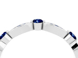 White gold Marquise and Round Blue Sapphire Milgrain Band with Bezel Setting_10
