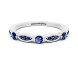White gold Marquise and Round Blue Sapphire Milgrain Band with Bezel Setting_6