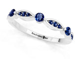 White gold Marquise and Round Blue Sapphire Milgrain Band with Bezel Setting_7