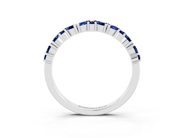 Sterling Silver Marquise and Round Lab-Grown Blue Sapphire Vine Half Eternity Wedding Band