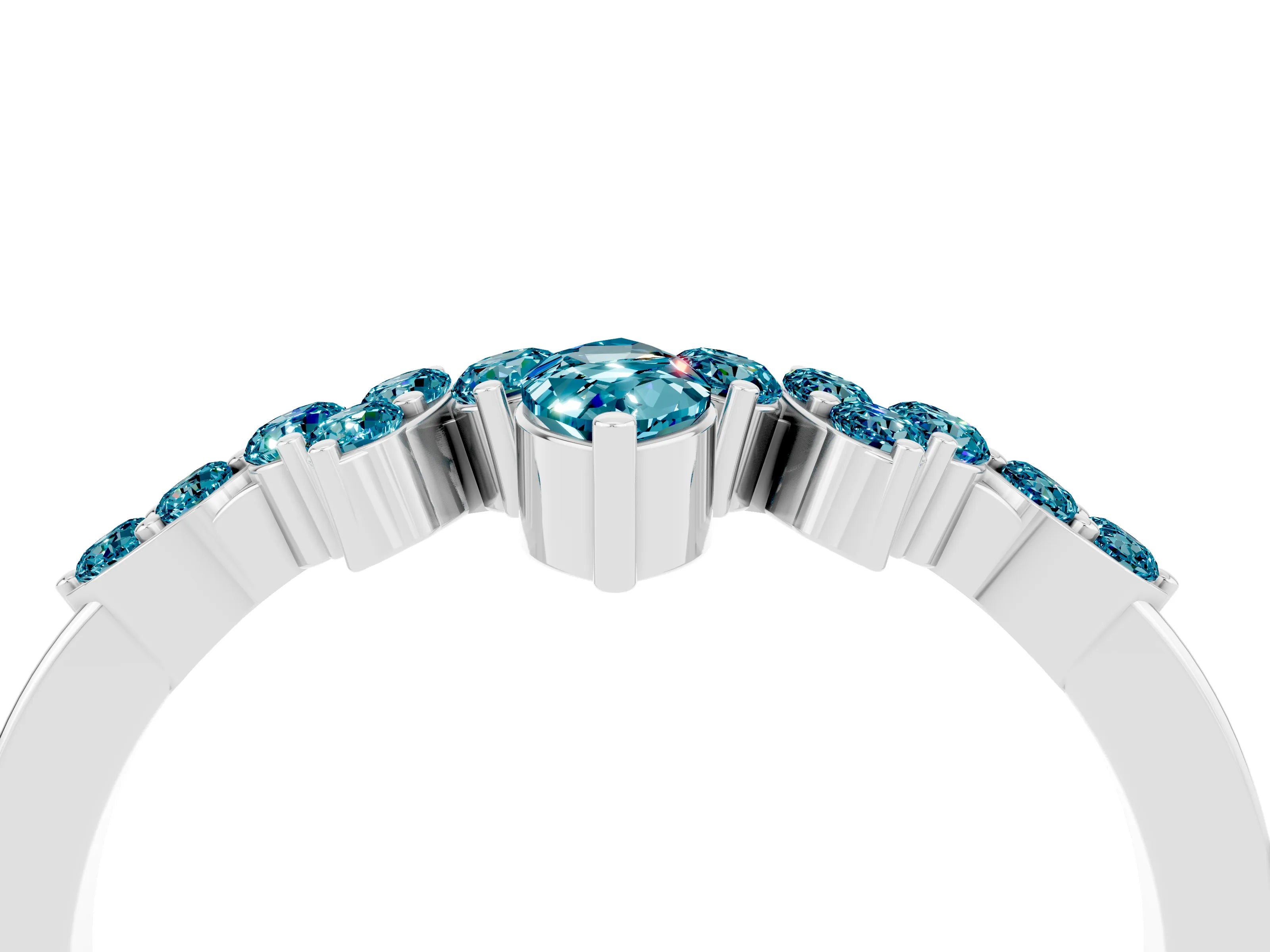 White gold Marquise and Round Blue Topaz Chevron Band with Prong Setting_10