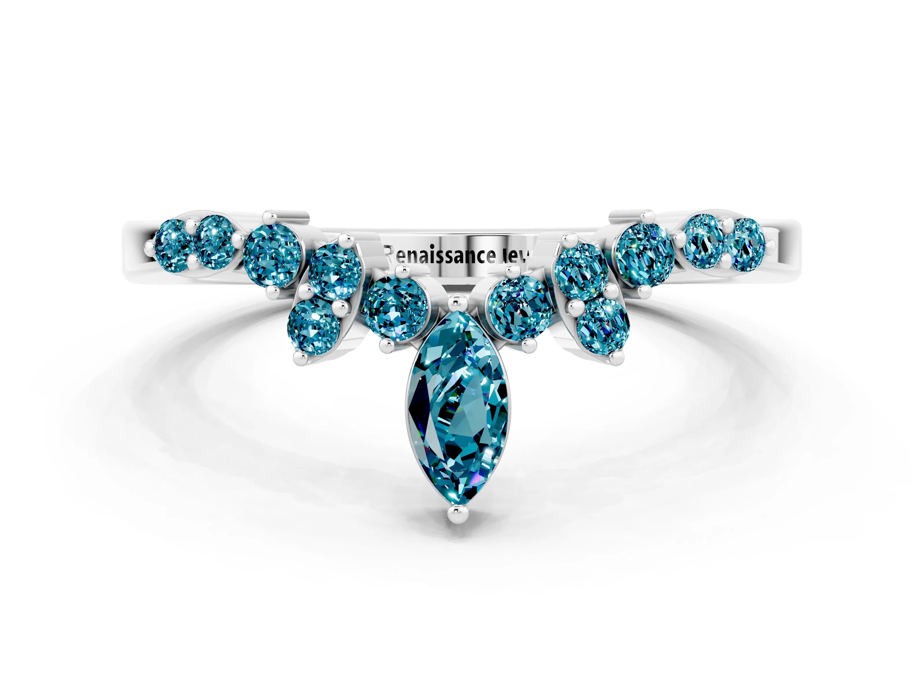 White gold Marquise and Round Blue Topaz Chevron Band with Prong Setting_6
