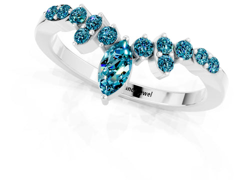 White gold Marquise and Round Blue Topaz Chevron Band with Prong Setting_7