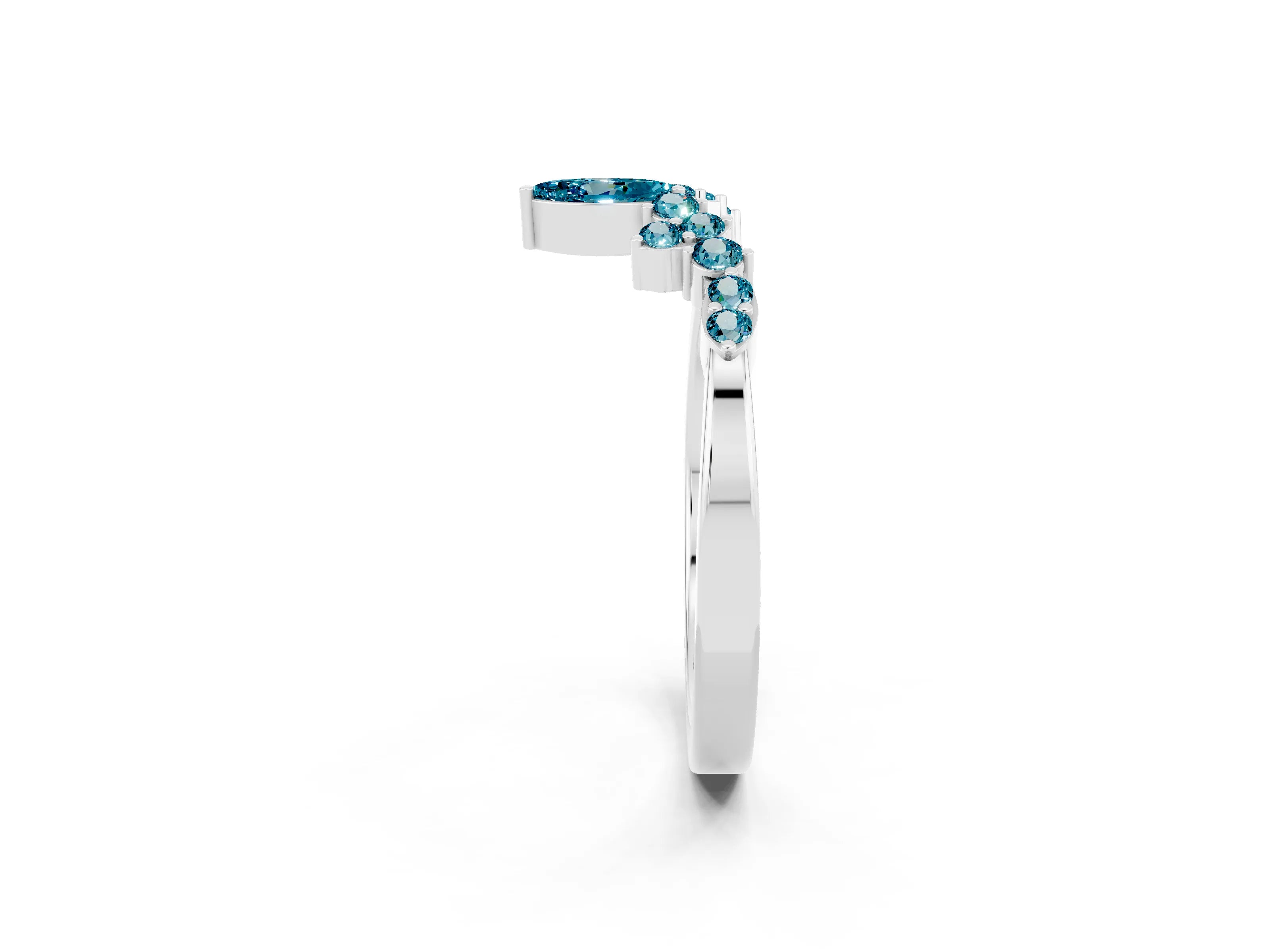 White gold Marquise and Round Blue Topaz Chevron Band with Prong Setting_8