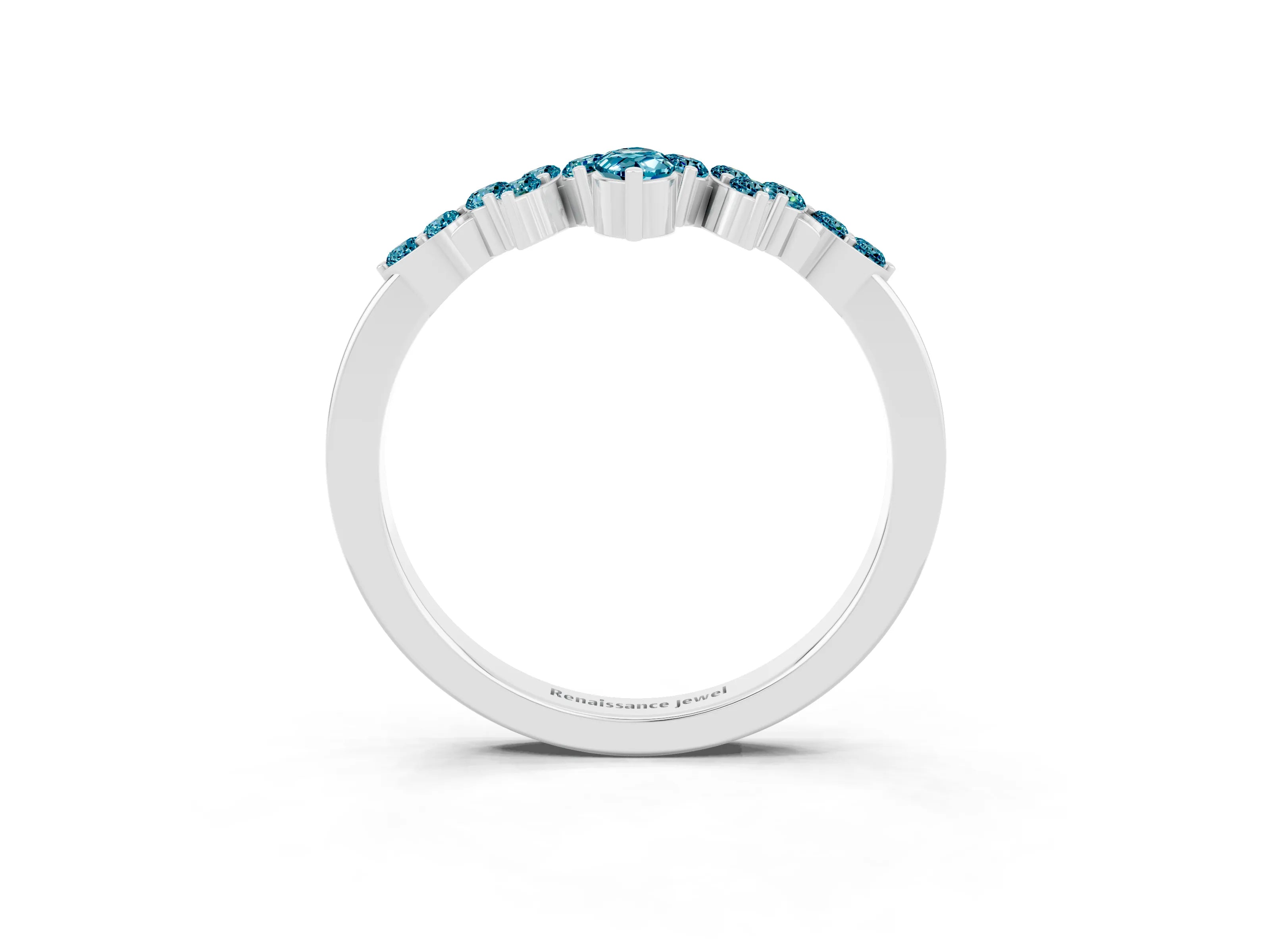 White gold Marquise and Round Blue Topaz Chevron Band with Prong Setting_9