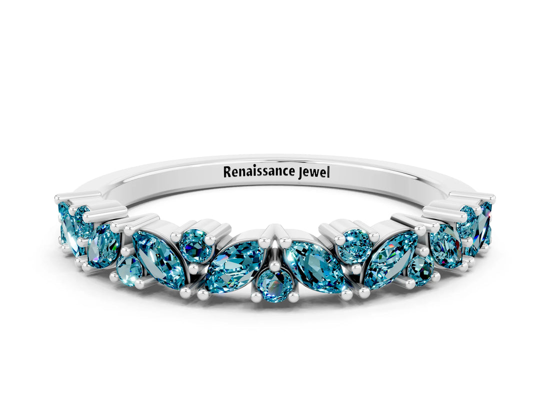 White gold Marquise and Round Blue Topaz Vine Eternity Band with Prong Setting_6