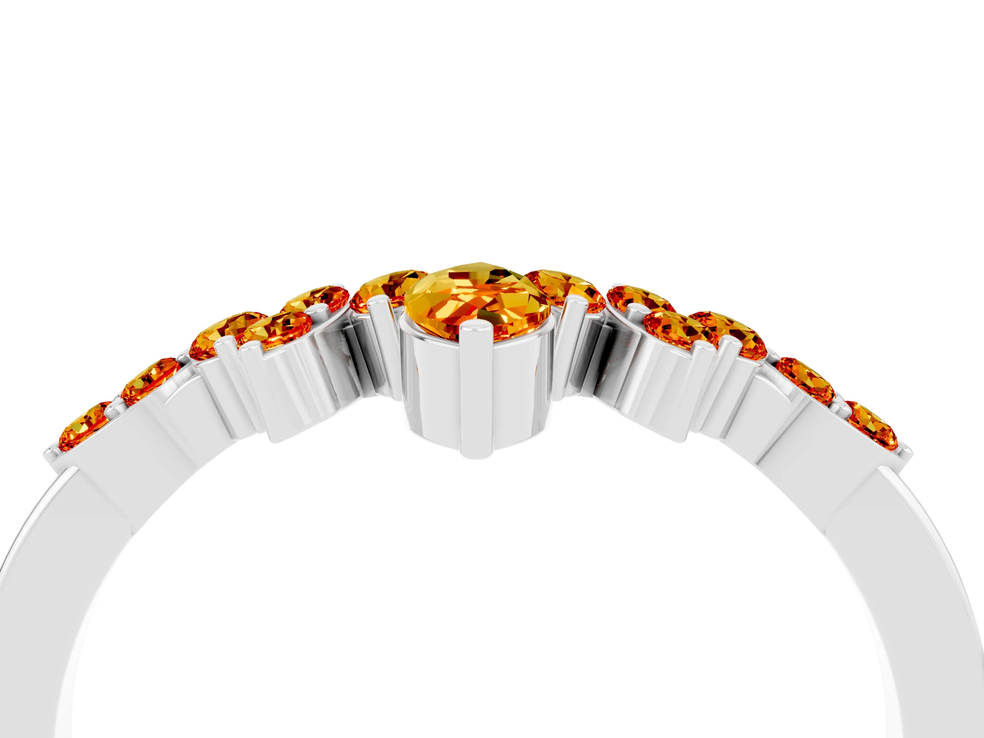 White gold Marquise and Round Citrine Chevron Band with Prong Setting_10