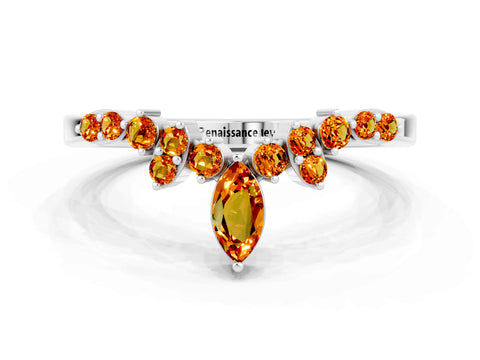 White gold Marquise and Round Citrine Chevron Band with Prong Setting_6