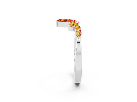 White gold Marquise and Round Citrine Chevron Band with Prong Setting_8