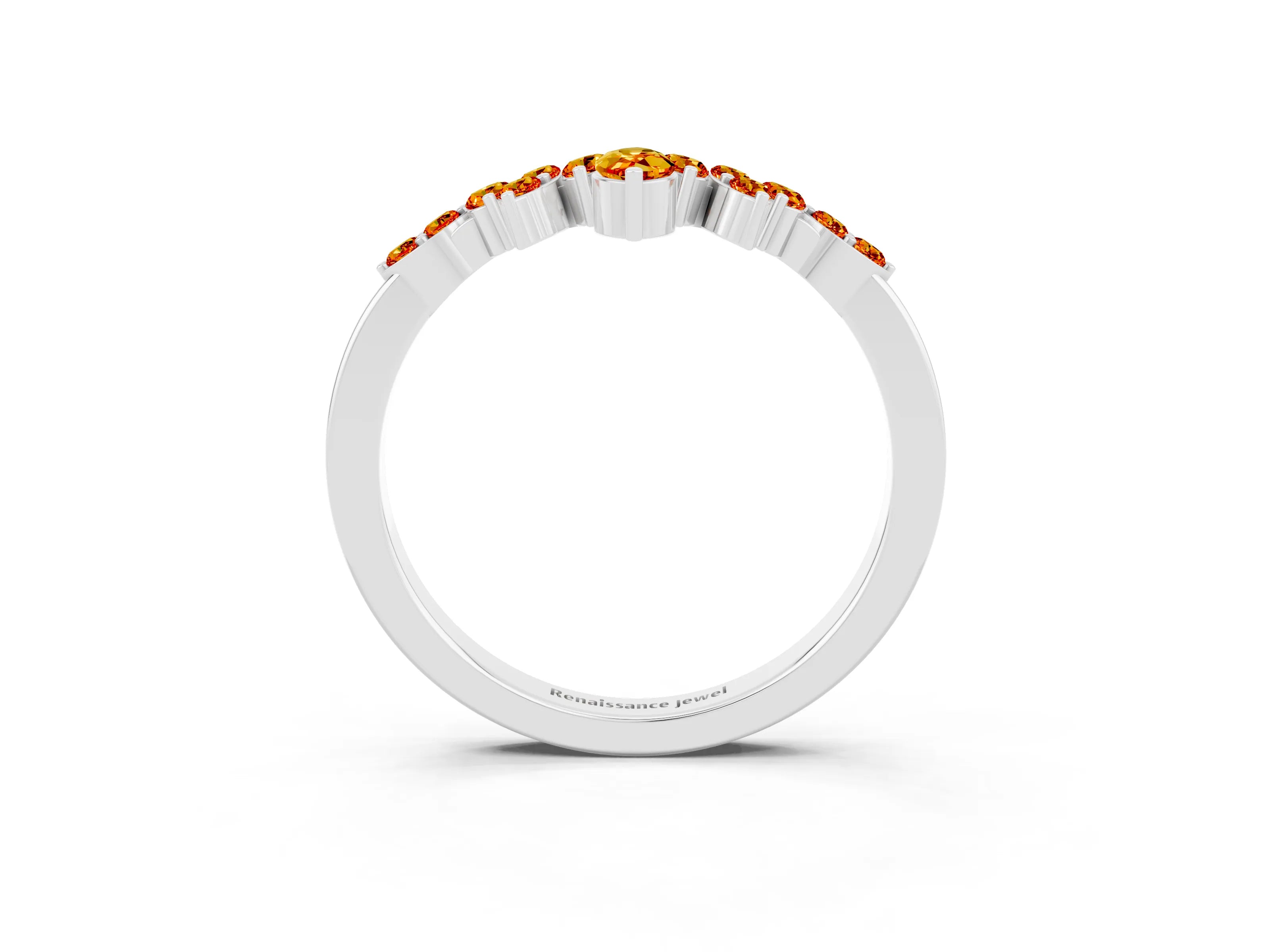 White gold Marquise and Round Citrine Chevron Band with Prong Setting_9