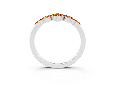 White gold Marquise and Round Citrine Chevron Band with Prong Setting_9