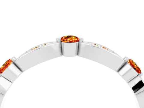 White gold Marquise and Round Citrine Milgrain Band with Bezel Setting_10