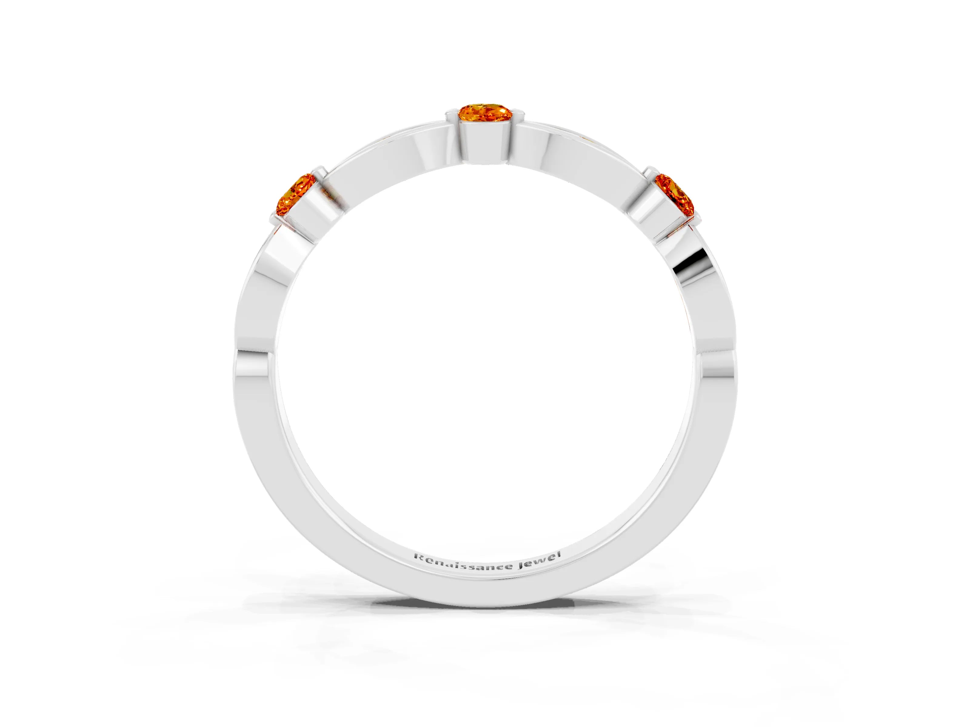 White gold Marquise and Round Citrine Milgrain Band with Bezel Setting_9