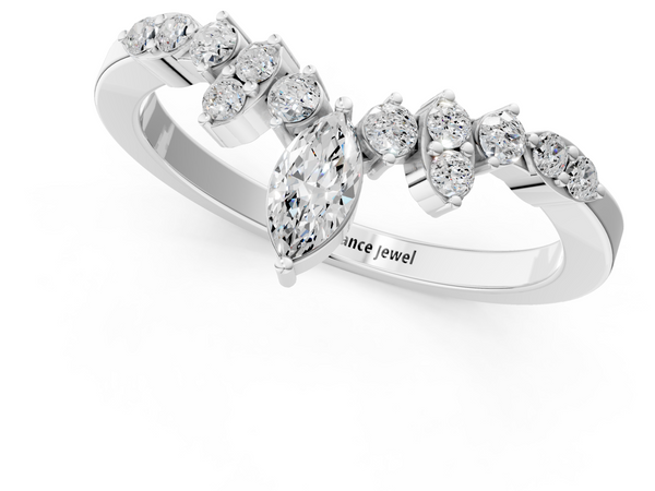 White gold Marquise and Round Diamond Chevron Band with Prong Setting