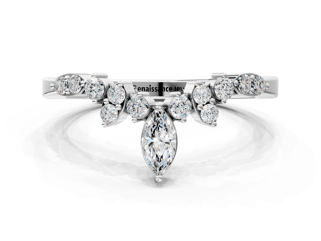 White gold Marquise and Round Diamond Chevron Band with Prong Setting_112