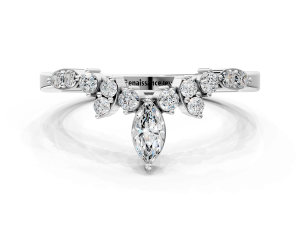 Silver Marquise and Round Diamond Chevron Band with Prong Setting