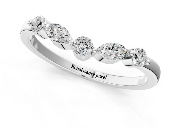 White gold Marquise and Round Diamond Half Eternity Band with Prong Setting