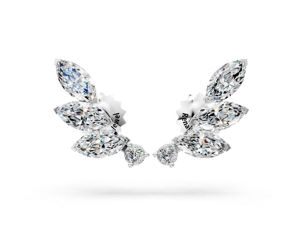 Silver Marquise and Round Diamond Ivy Climber Earrings