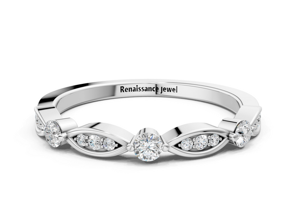 White gold Marquise and Round Diamond Milgrain Band with Bezel Setting